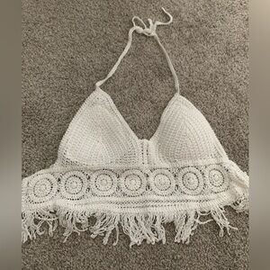 White Crochet Halter Crop Top